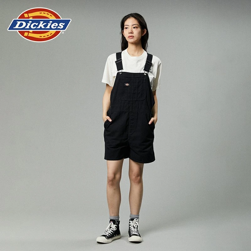 Dickies24夏秋新品 水洗效果工装灵感女式牛仔背带短裤DK013006