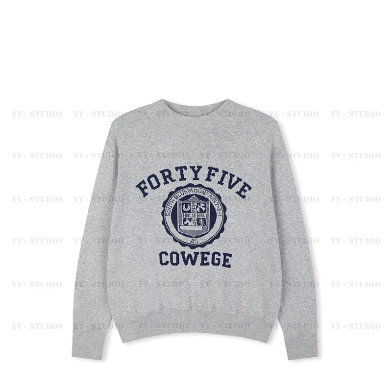 学院风宽松慵懒风字母印花圆领灰色卫衣女秋冬新款时尚百搭上衣