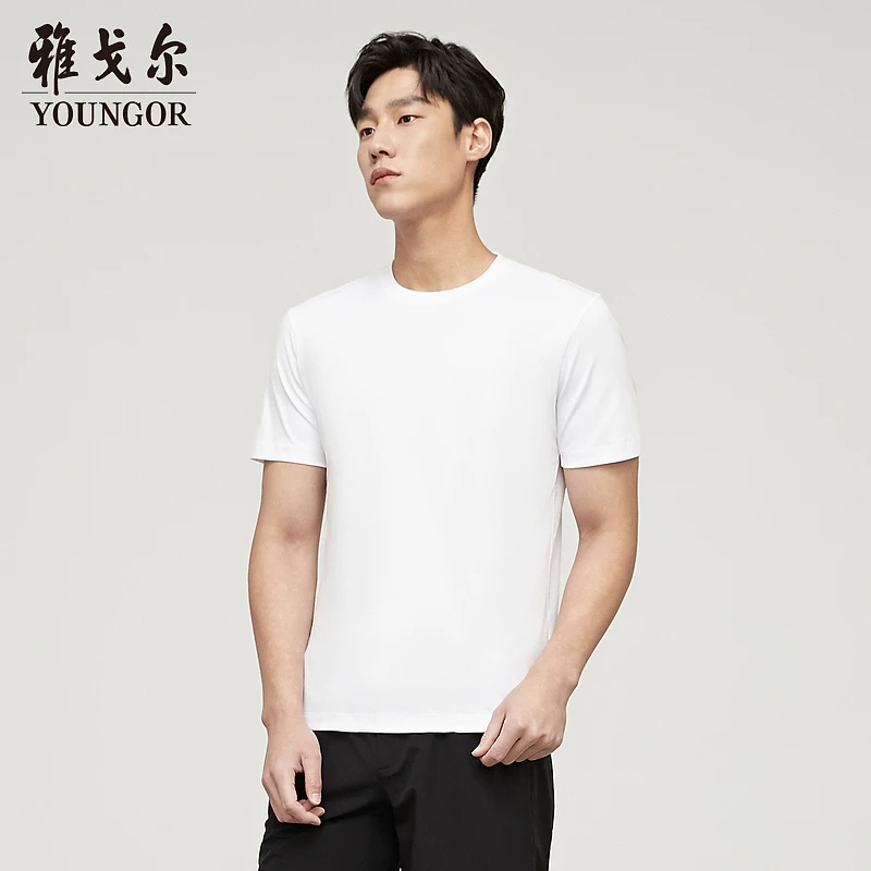 雅戈尔夏季新款男士圆领短袖T恤休闲时尚简约舒适透气上衣533094