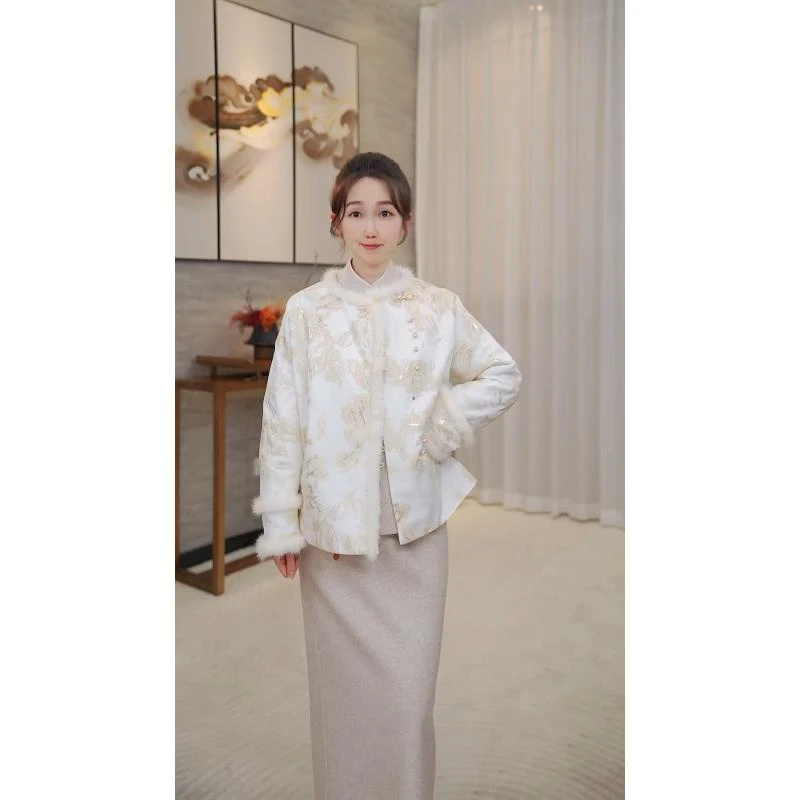 【金枝玉叶】新中式桑蚕丝加棉保暖秋冬长袖上衣 24W0255