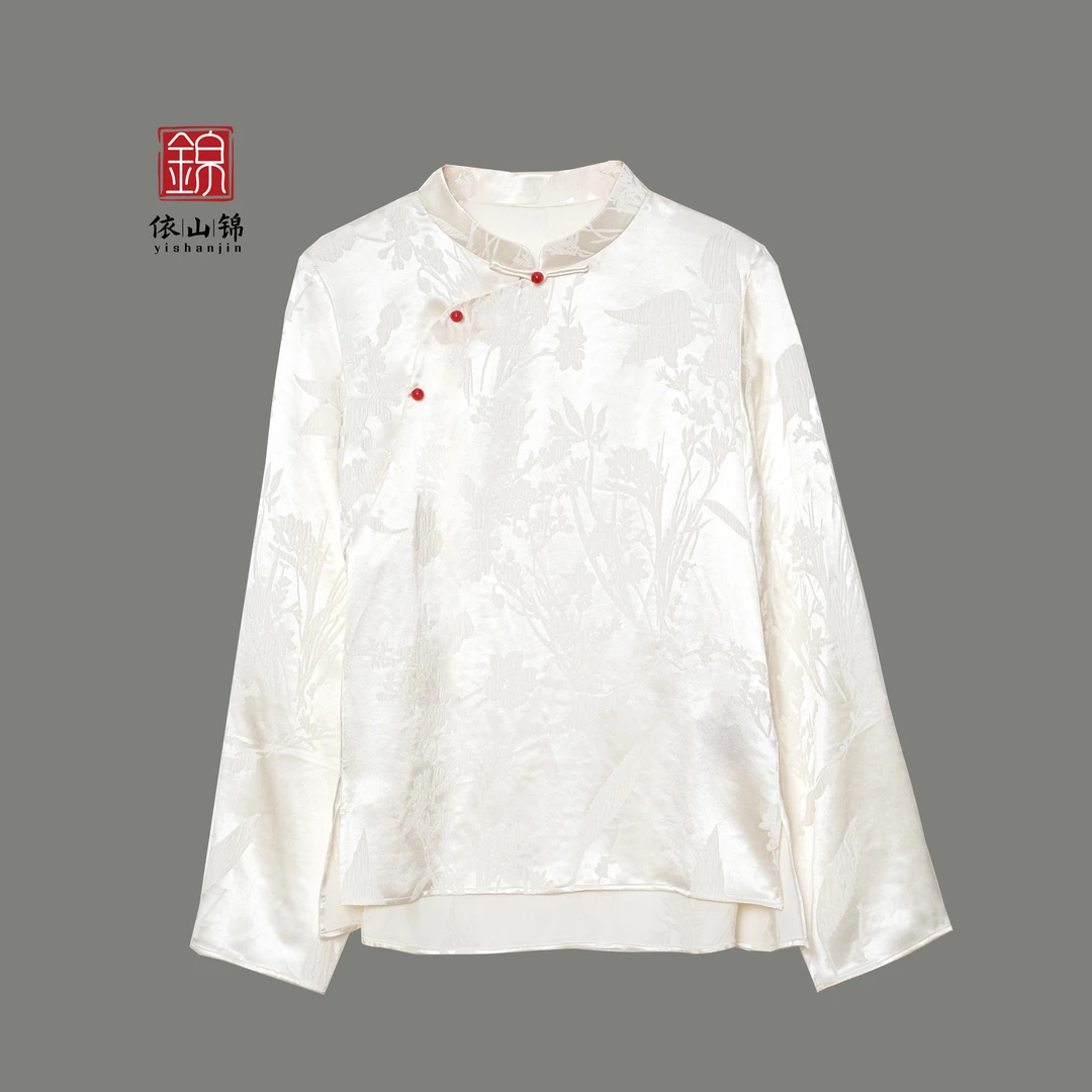 【玉洁】100桑蚕丝国风冠乐皱衬衫上衣 新中式衬衫中国风 23S0055-2