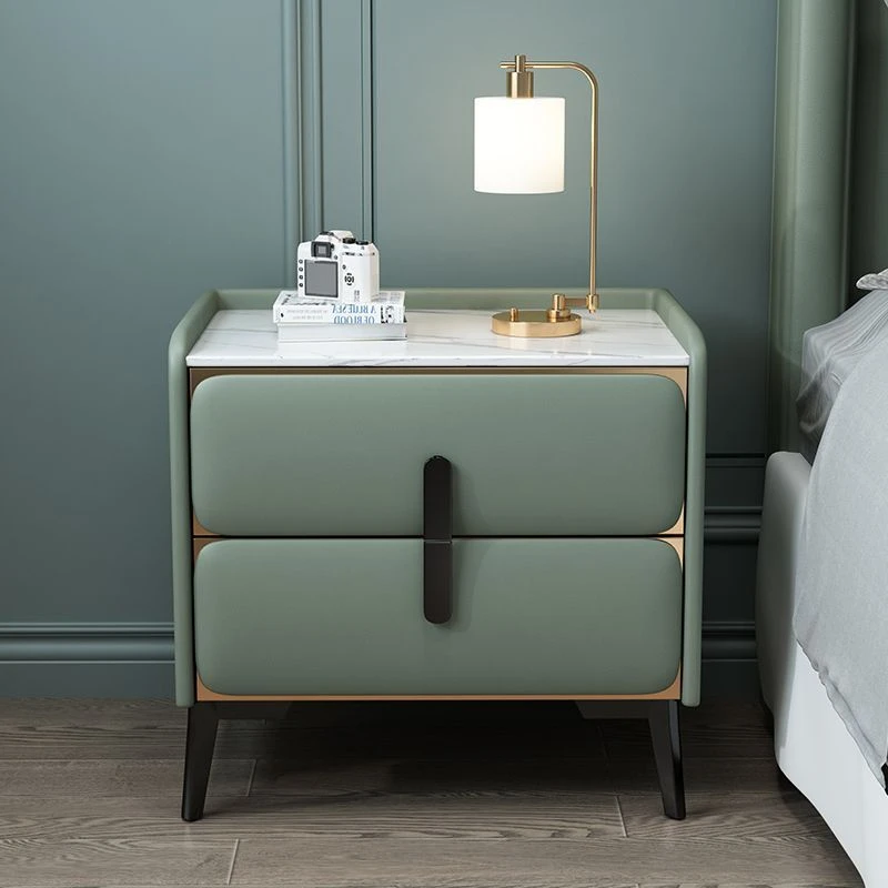 高级感轻奢岩板简约现代皮质床头柜ins网红极简免安装卧室床边柜