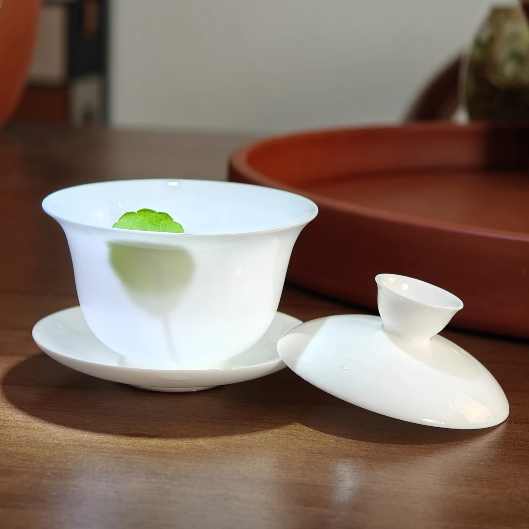 高温超薄骨瓷盖碗骨瓷茶具茶盖碗家用潮州盖碗升级版不烫手