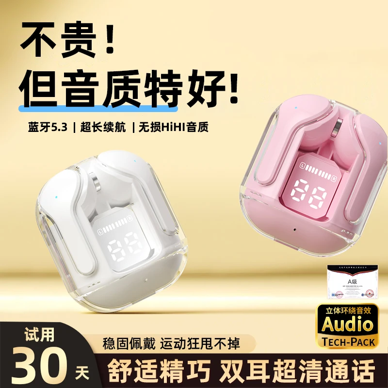 蓝牙耳机2024新款透明入耳式真无线运动降噪适用安卓苹果超长待机