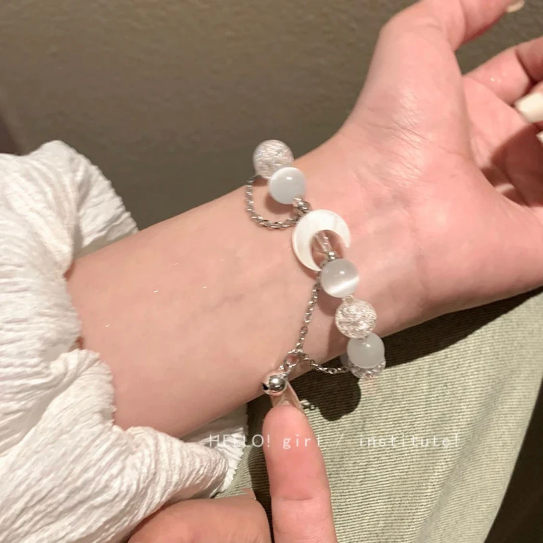 合金手链 平安锁串珠手链女新中式轻奢高级感双层白月光铃铛手串