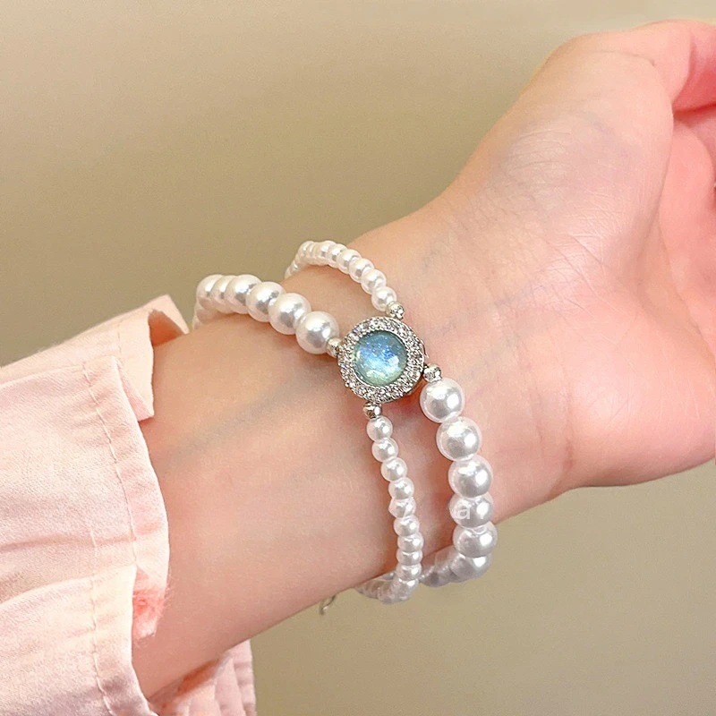 合金手链 珠珠手链女款双层手串闺蜜手链轻奢小众精致手绳手饰品