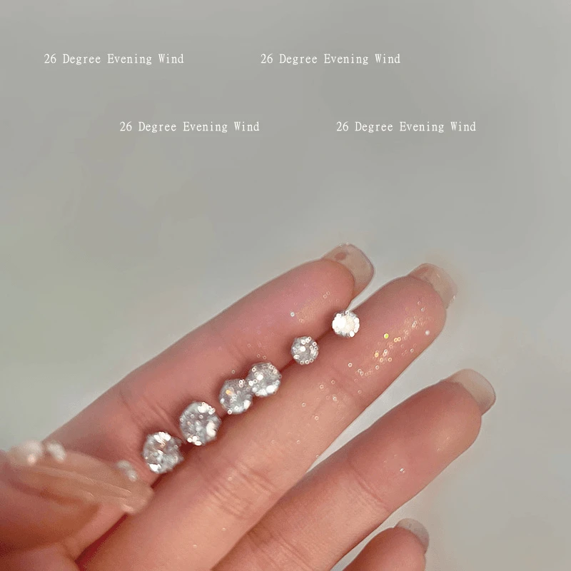 合金耳饰 3对装 超闪锆石迷你925银针小巧百搭免摘养耳洞耳骨钉女