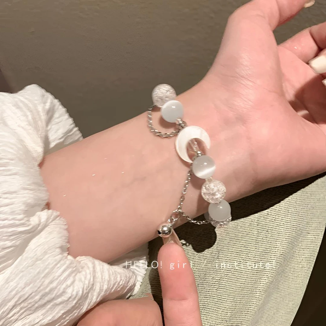 合金手链 平安锁串珠手链女新中式轻奢高级感双层白月光铃铛手串