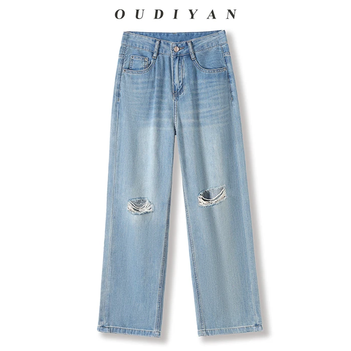 【美莉】小个子高端女装新款破洞牛仔裤女