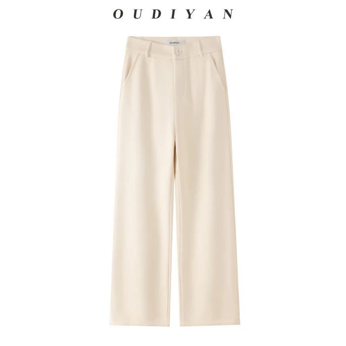 OUDIYAN | 小个子高端女装 冬季加绒厚款高腰显瘦窄版阔腿裤长裤