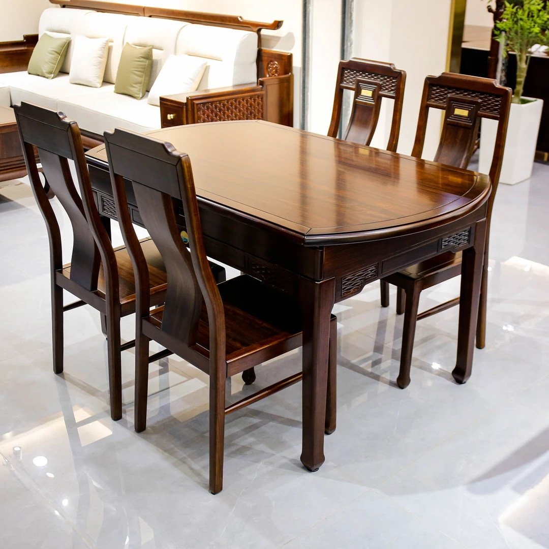 （大利家具）HY-GD04黑檀木跳台餐桌马蹄腿D10餐椅餐椅高端两用餐台