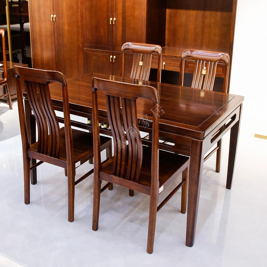 （大利家具）007-H8011黑檀木长条餐桌新中式餐椅家用吃饭设计成套
