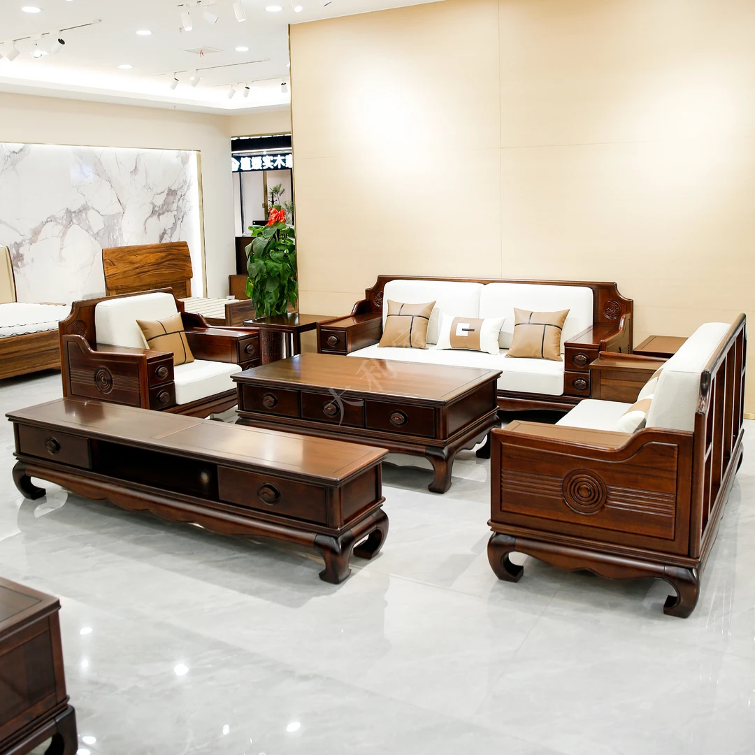 （大利家具）004-N938组合沙发937茶几937电视柜黑檀木新中式沙发