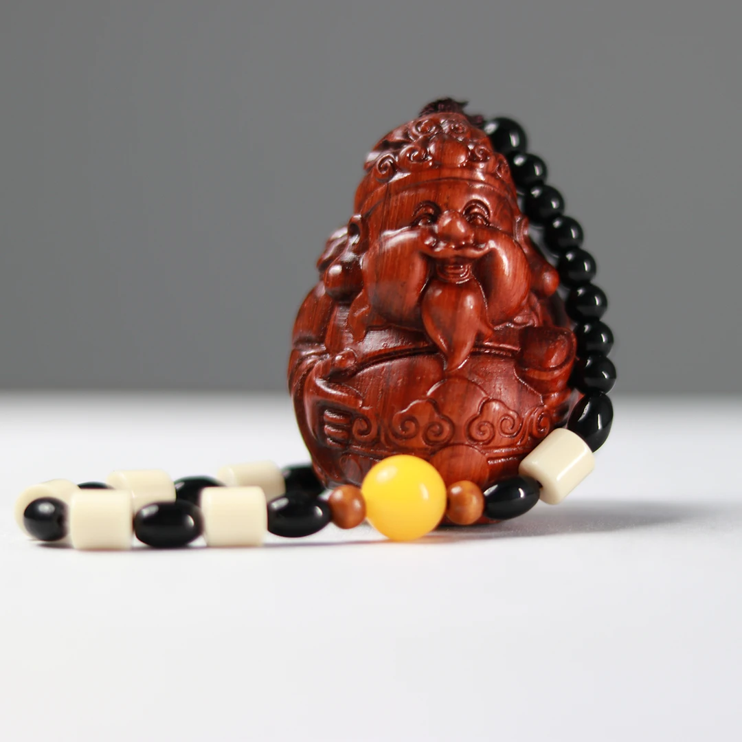 （大利家具 ）HYC北部紫檀小财神 车载挂件 手把玩件笑佛狮子雕刻