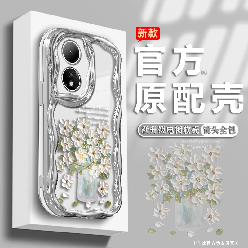 适用oppoa58手机壳小白花电镀曲边纹透明硅胶软壳保护套
