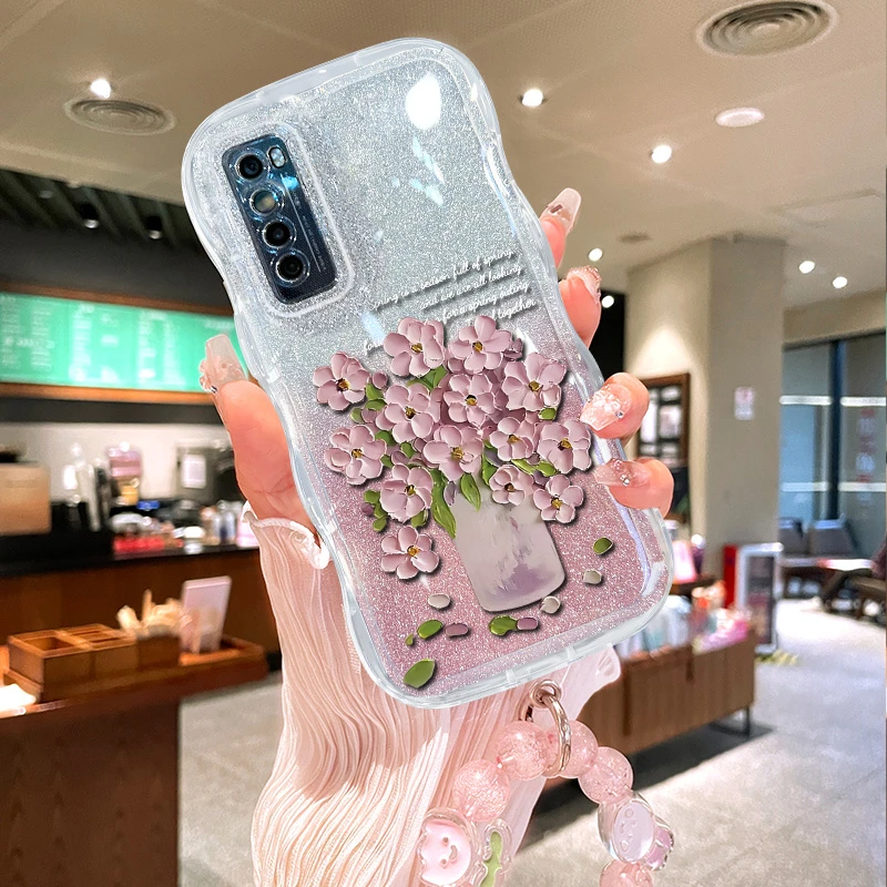适用华为nova7手机壳油画插花波浪气垫硅胶软壳全包防摔保护套