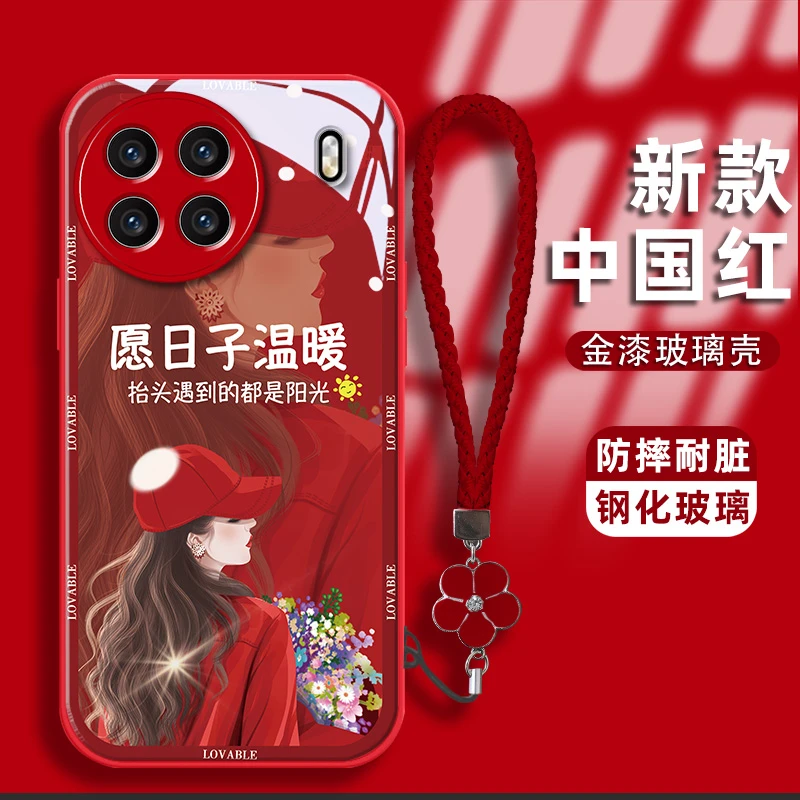 适用vivox90手机壳卷发女孩金漆钢化玻璃壳镜头全包防摔耐脏保护