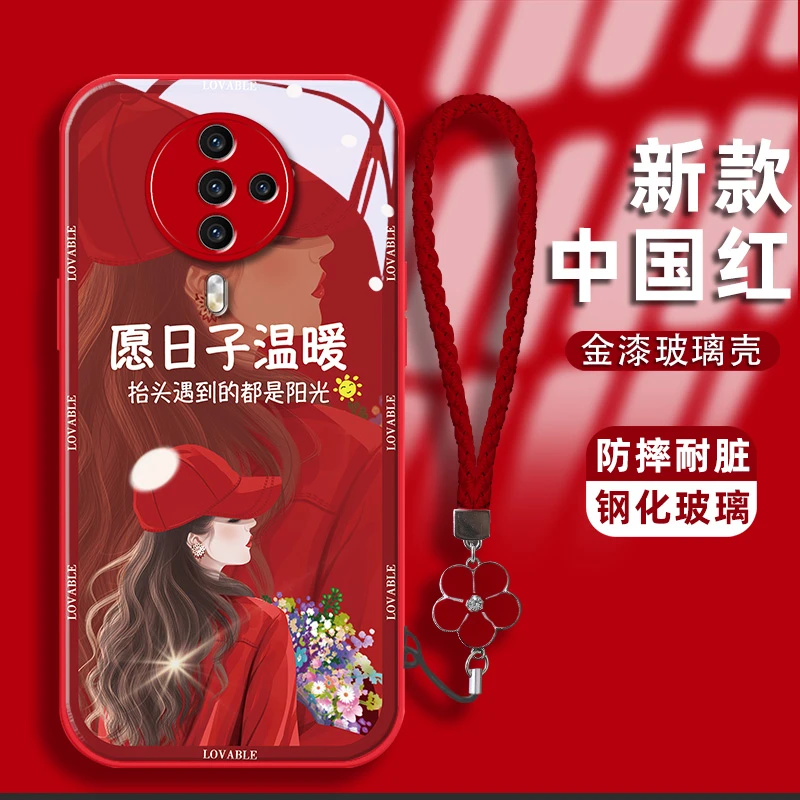 适用vivos6手机壳卷发女孩金漆钢化玻璃壳镜头全包耐脏保护套