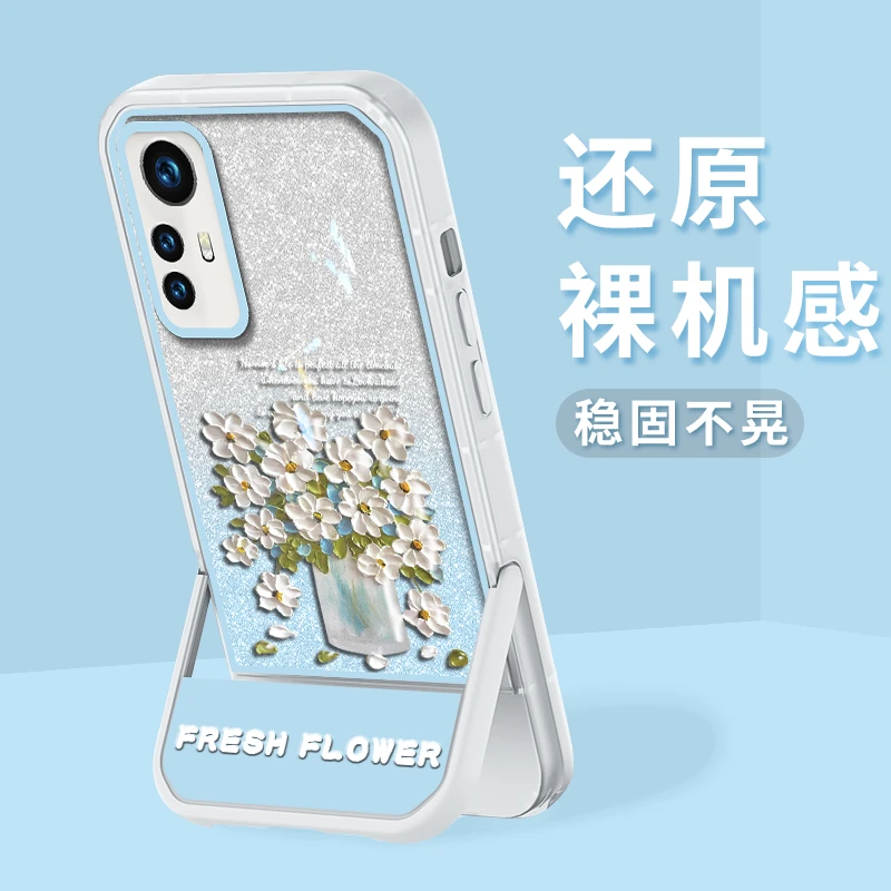 适用红米k50至尊版手机壳油画插花凳子支架硅胶软壳全包保护套