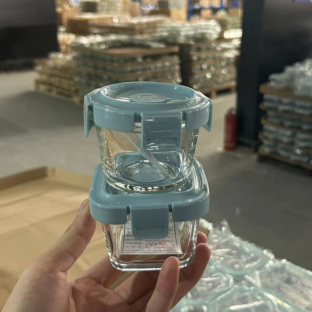 【希乐扣自营】清仓2只装笑脸辅食盒样品盒咸菜盒高硼硅玻璃可蒸煮