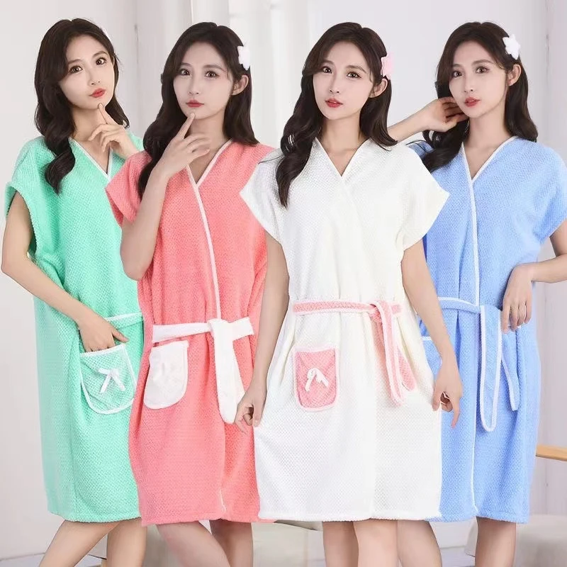 夏天可穿式浴袍连帽设计吸水速干成人家用洗澡游泳浴巾可爱学生