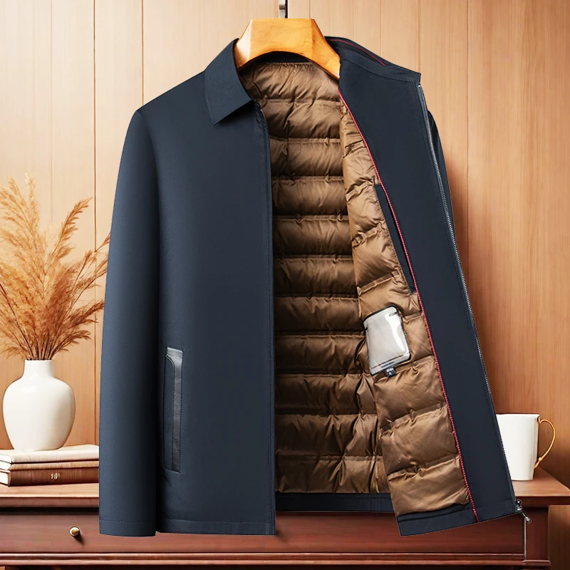 【90绒】行政干部装冬季翻领羽绒服中老年爸爸商务休闲加厚男装外套