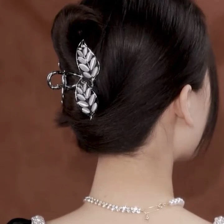 高级感树叶抓夹后脑勺猫眼石发夹女轻奢气质小众后脑勺鲨鱼