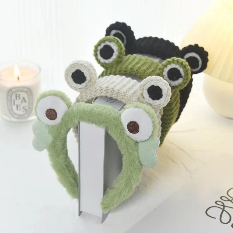 大眼睛青蛙发箍搞怪卡通绿色毛绒可爱针织头箍压发宽边洗脸女发饰