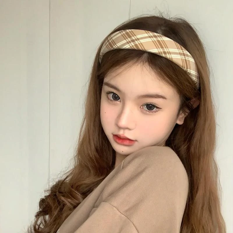 日系复古条纹格子发箍宽边儿童头箍女简约百搭不伤
