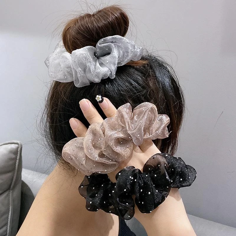 网纱波点发绳扎马尾皮套女头绳超仙高级感简约气质丸子头大肠发圈