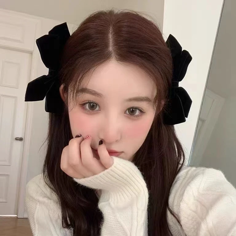 网红丝绒蝴蝶结黑色发卡发夹头饰女碎发刘海侧边夹子鸭嘴夹发饰