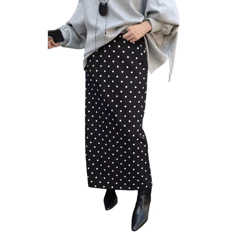 「主播推荐冬季新款」233款呢子波点半裙