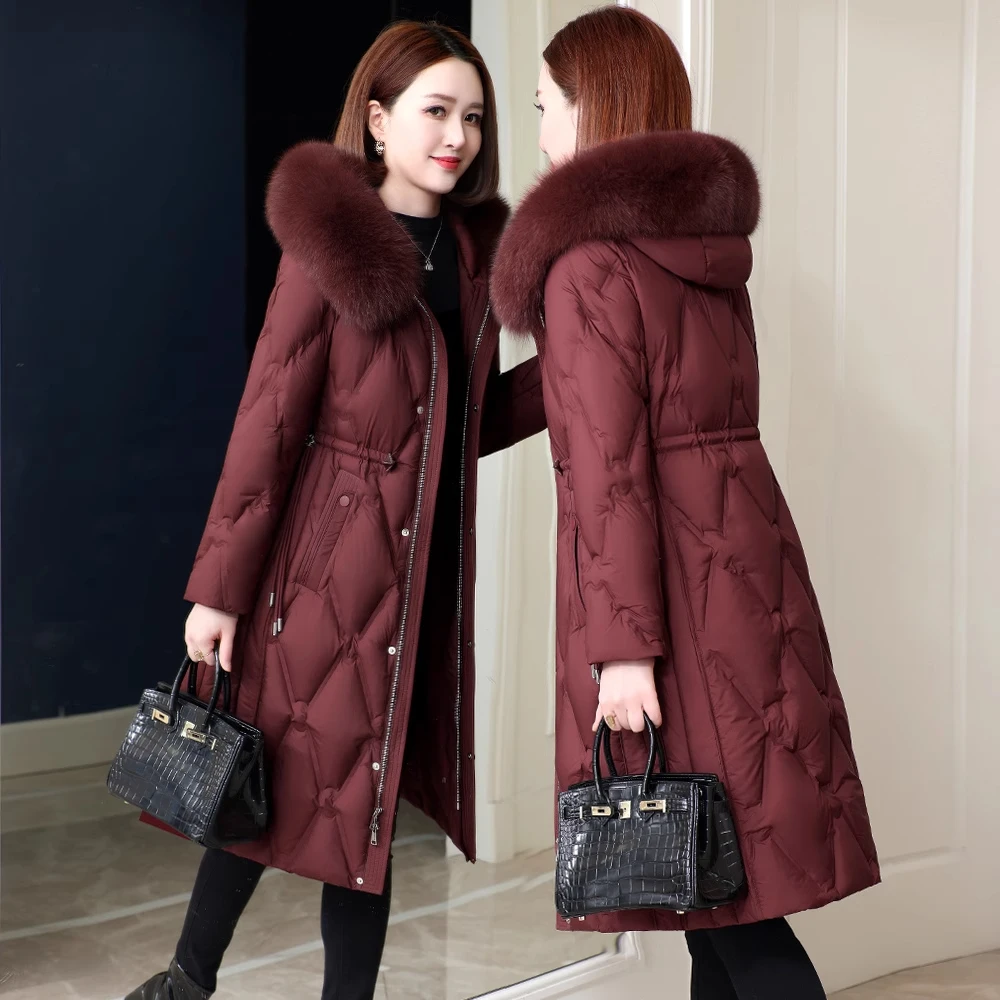 妈妈羽绒服女2025冬季新款气质中长款狐狸毛领显瘦鹅绒服保暖外套