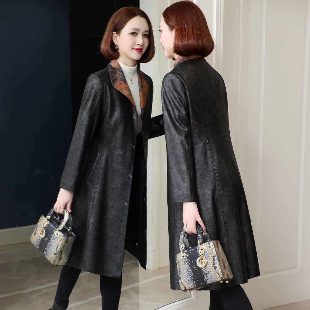 真皮皮衣女2025年新款春秋海宁时尚修身大码绵羊皮风衣外套中长款