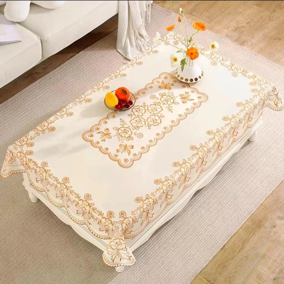 （90X140cm）烫金工艺餐桌布防水防烫免洗耐用家用长方形PVC茶几垫