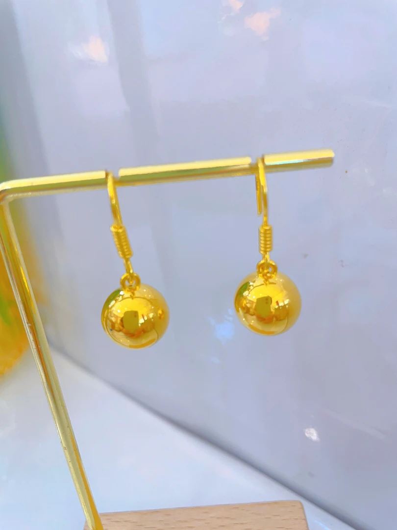 足金999光面金球耳钩