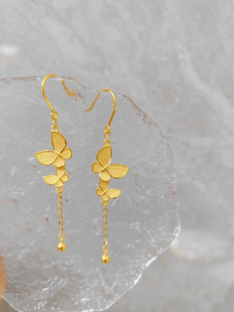 足金999蝴蝶流苏耳钩