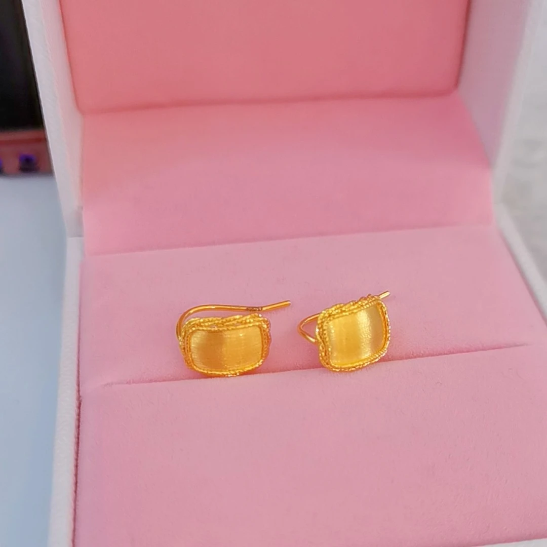 足金999拉丝长方形耳钉
