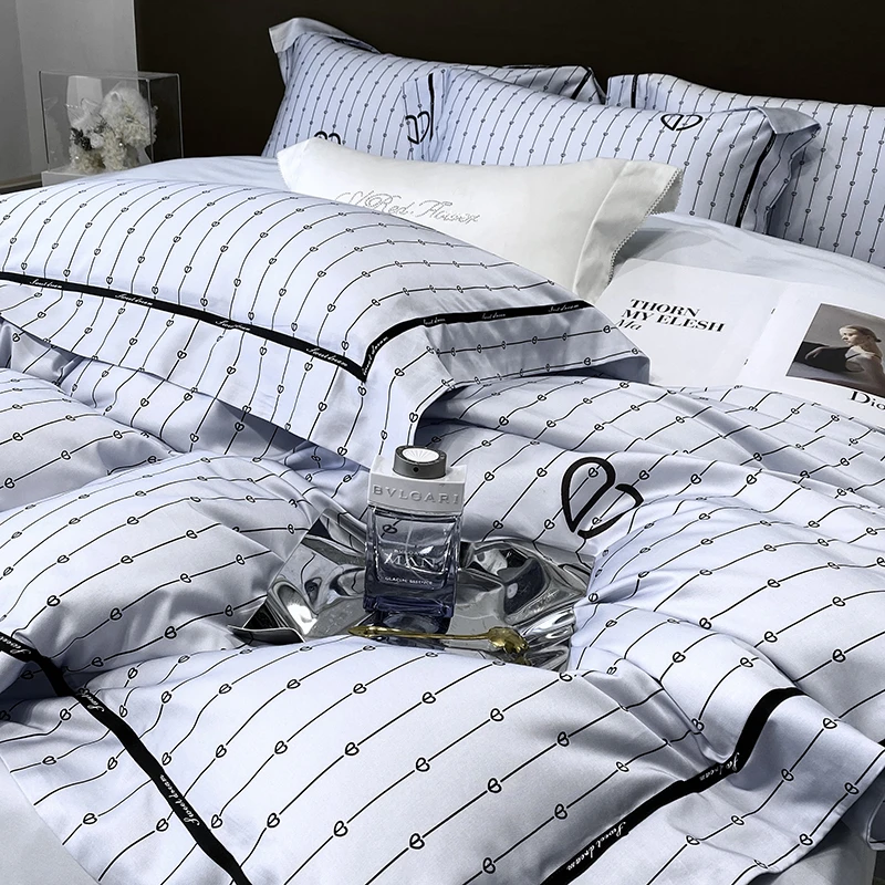 XHH 5011 新款60支兰精天丝印花织带工艺四件套 克罗心-蓝