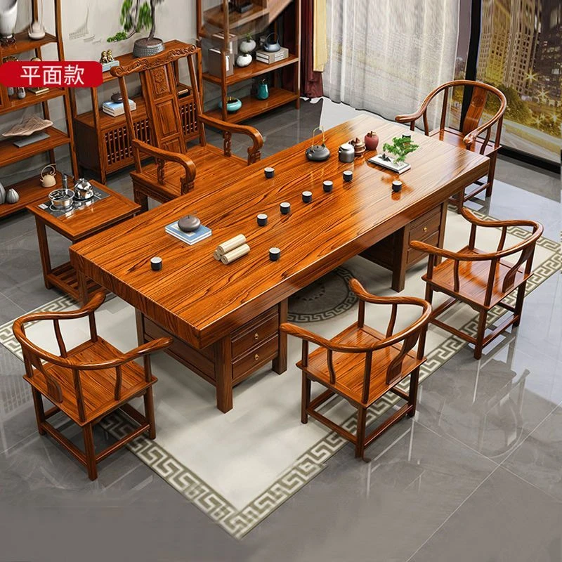 大板实木茶桌椅组合一桌五椅新中式功夫泡茶几办公室茶台喝茶一体