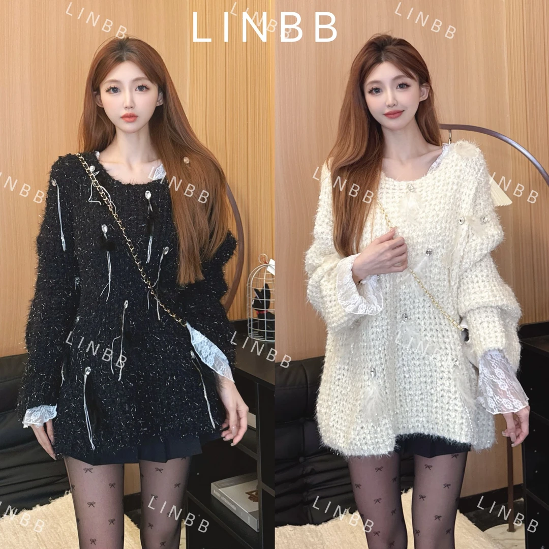 林北鼻-【小狐仙】高端线！碎钻羽毛流苏韩货毛衣