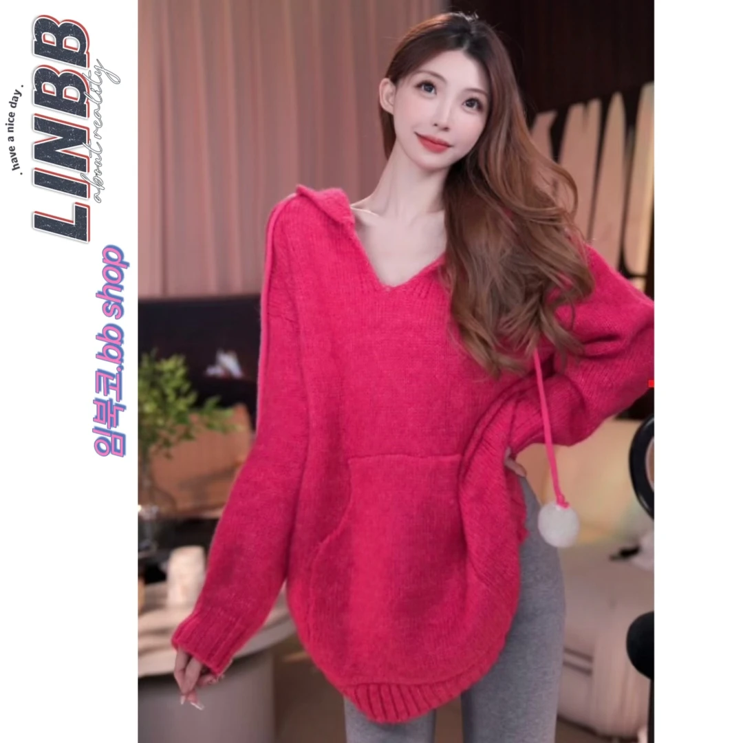 林北鼻-【滑雪季】东大门连帽显瘦中长款毛衣