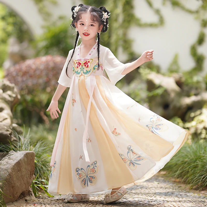 汉服女童夏装2025新款儿童古装国风超仙唐装女孩古风连衣裙子夏季