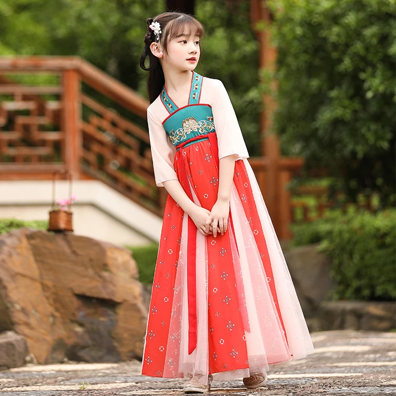 中国风女童汉服古风超仙2025新款中国风小女孩儿童春夏短袖连衣裙