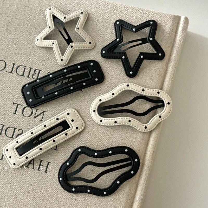 黑白波点皮质气质发夹BB夹侧边刘海夹边夹百搭碎发夹子刘海侧边夹