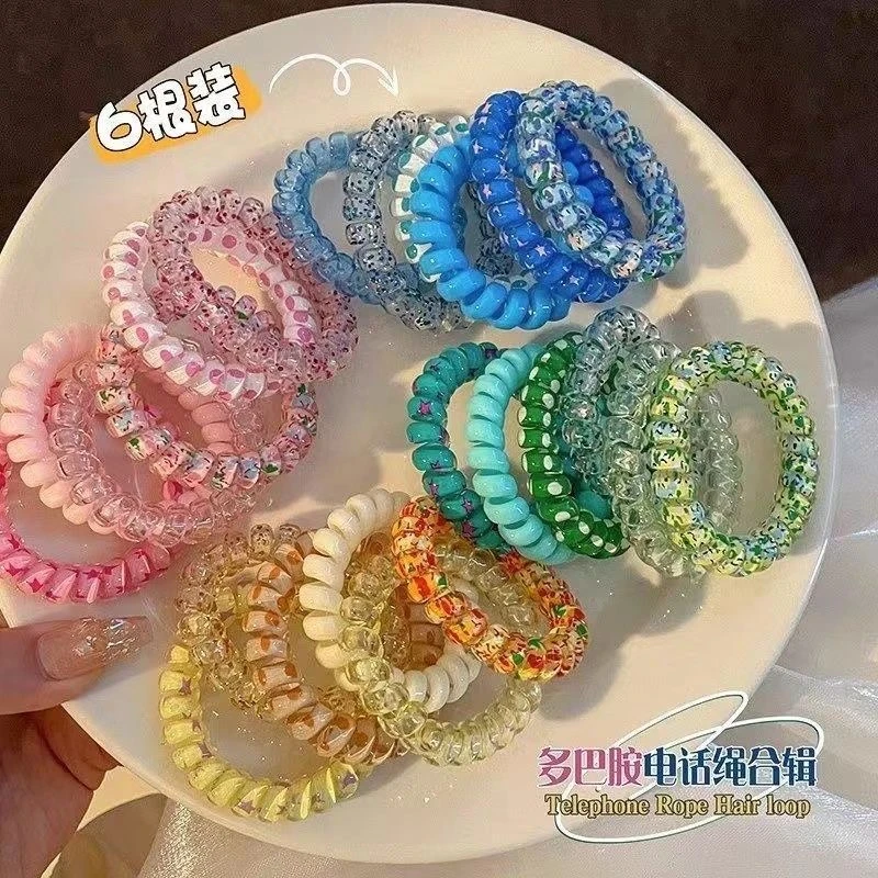 多巴胺彩色皮筋头绳百搭简约无痕糖果色电话线发圈高弹力甜美可爱