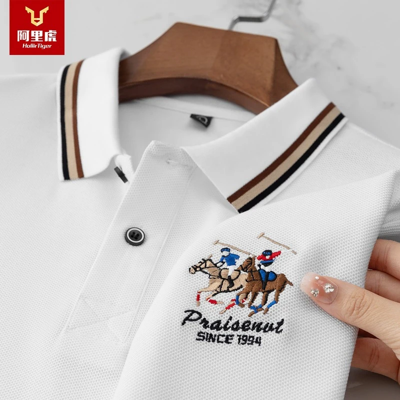 阿里虎刺绣夏季Polo衫男士上衣高档半袖休闲潮流polo翻领大码