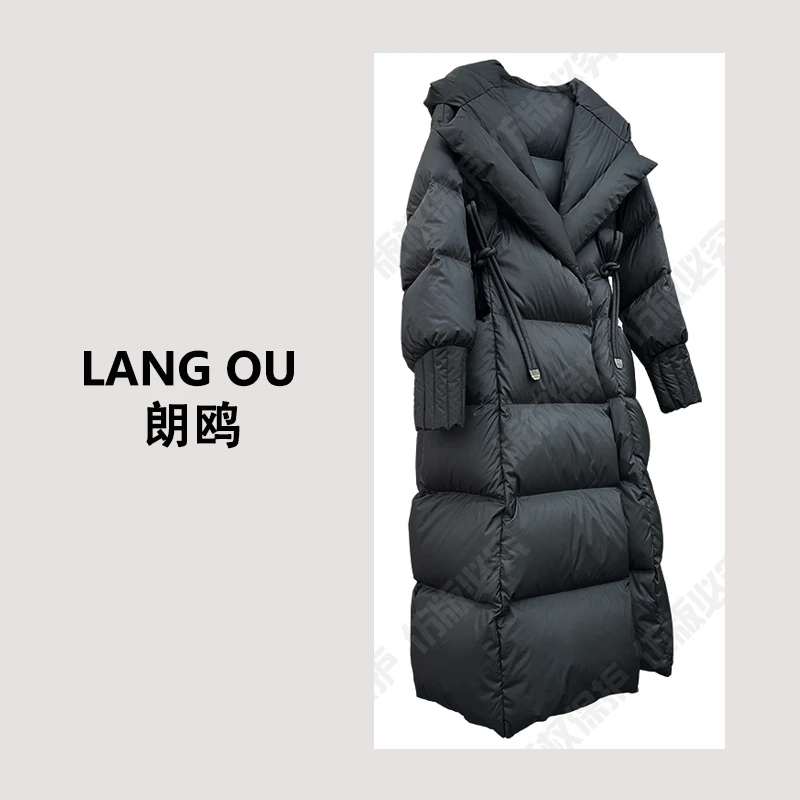 新款95白鹅绒加长加厚外套收腰纯色连帽保暖羽绒服3665徐家大小姐