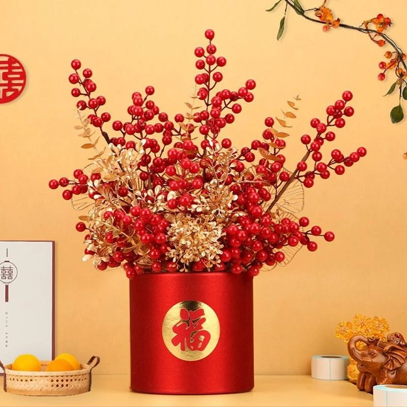 客厅招财装饰花年宵花仿真花发财果新居搬家乔迁之喜福桶结婚礼物