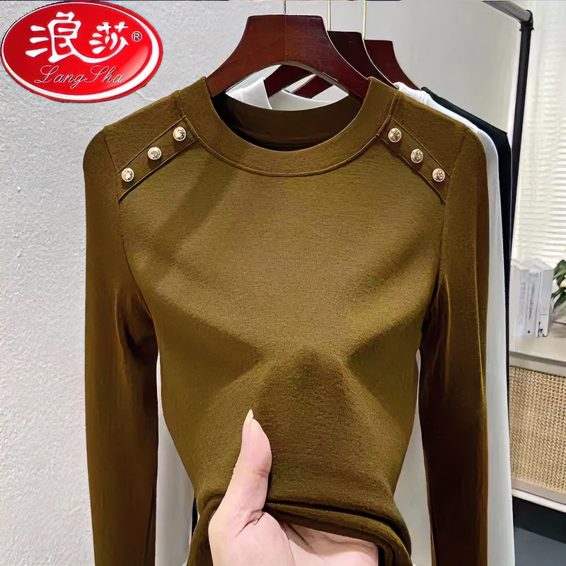 浪莎秋冬打底衫显瘦内搭气质显瘦时尚女装圆领保暖气质小衫T恤